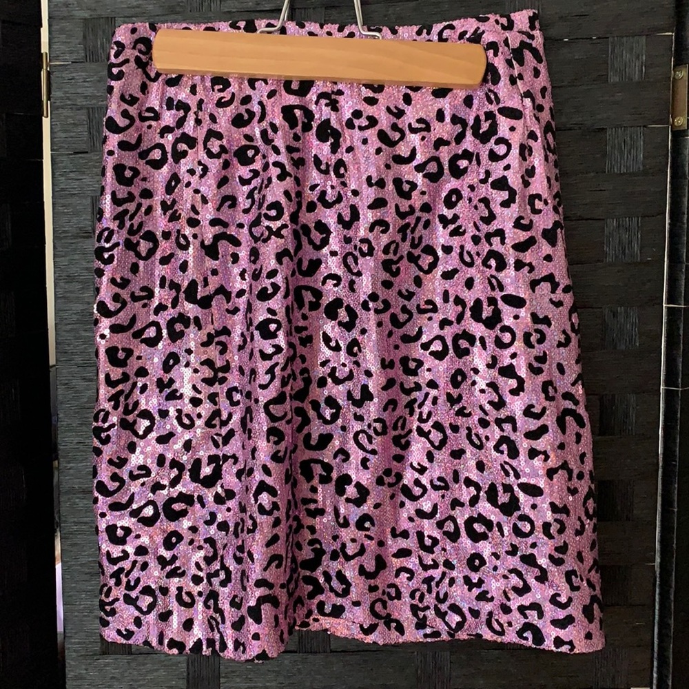 BOGO XS Just Drew NYC Holographic Leopard Sequin Mini Skirt - Pink